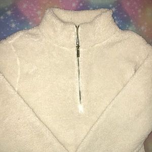 White fuzzy Calvin Klein jacket